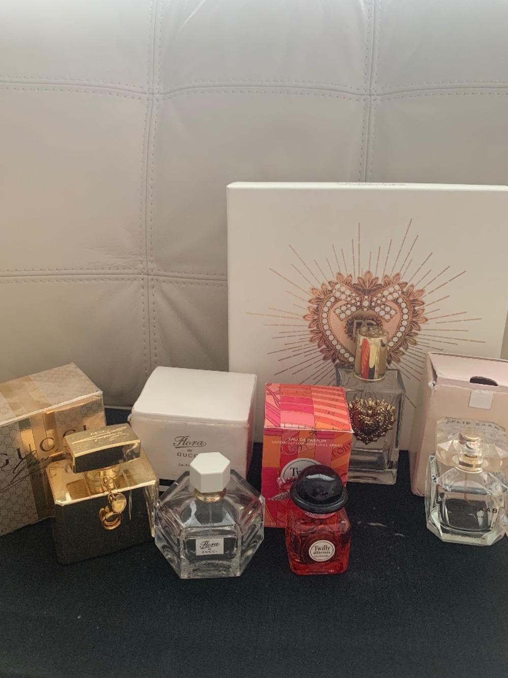 5 empty perfume bottles w/ original boxes